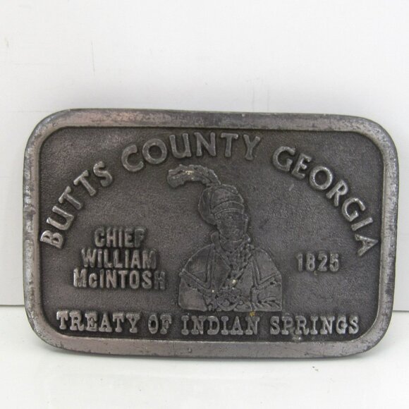 Metal Belt Buckle Butts County Georgia Treaty of Indian Springs 044 1977 USA - Picture 1 of 7